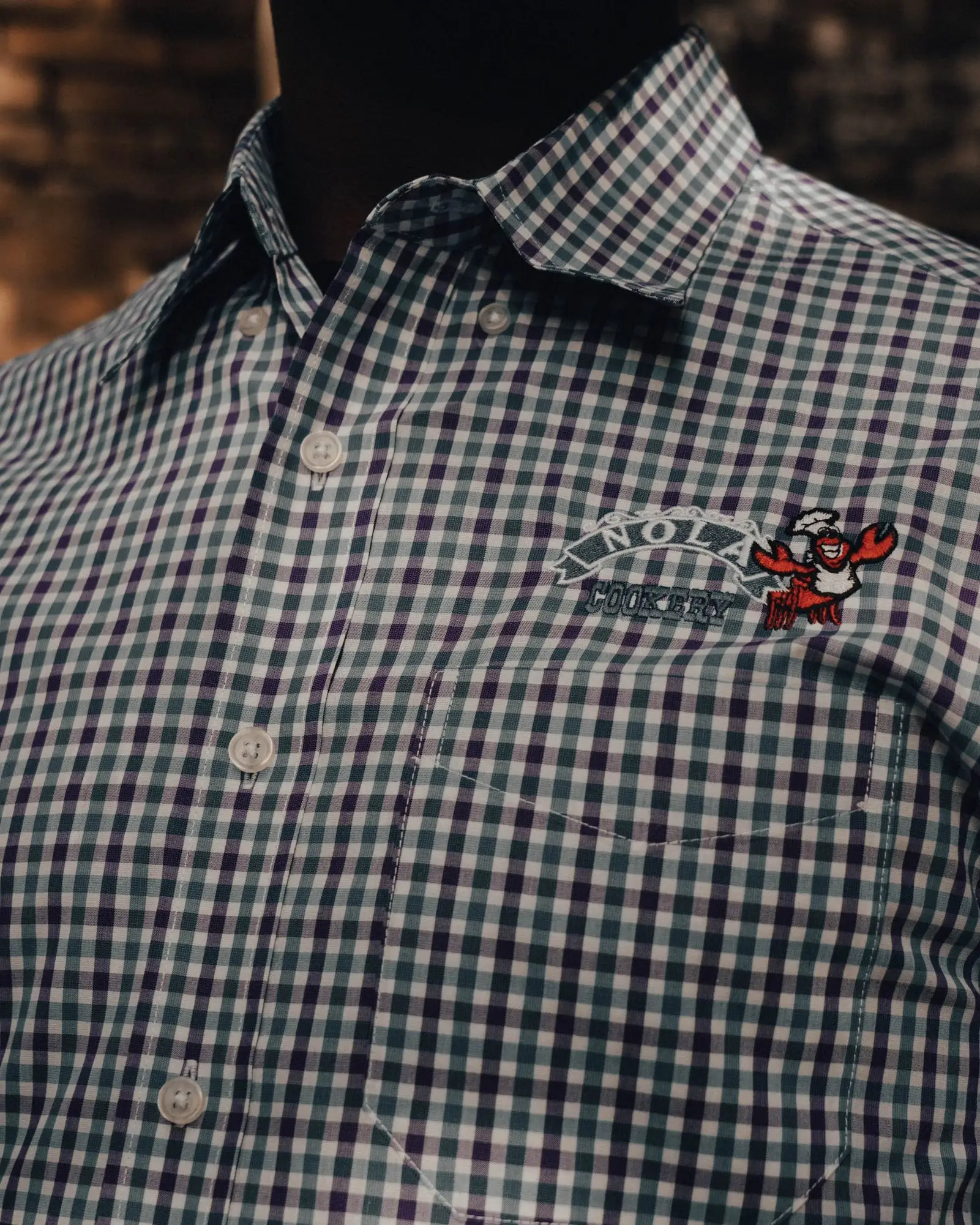 The men’s gingham Oceana button-up shirt with the embroidered logo