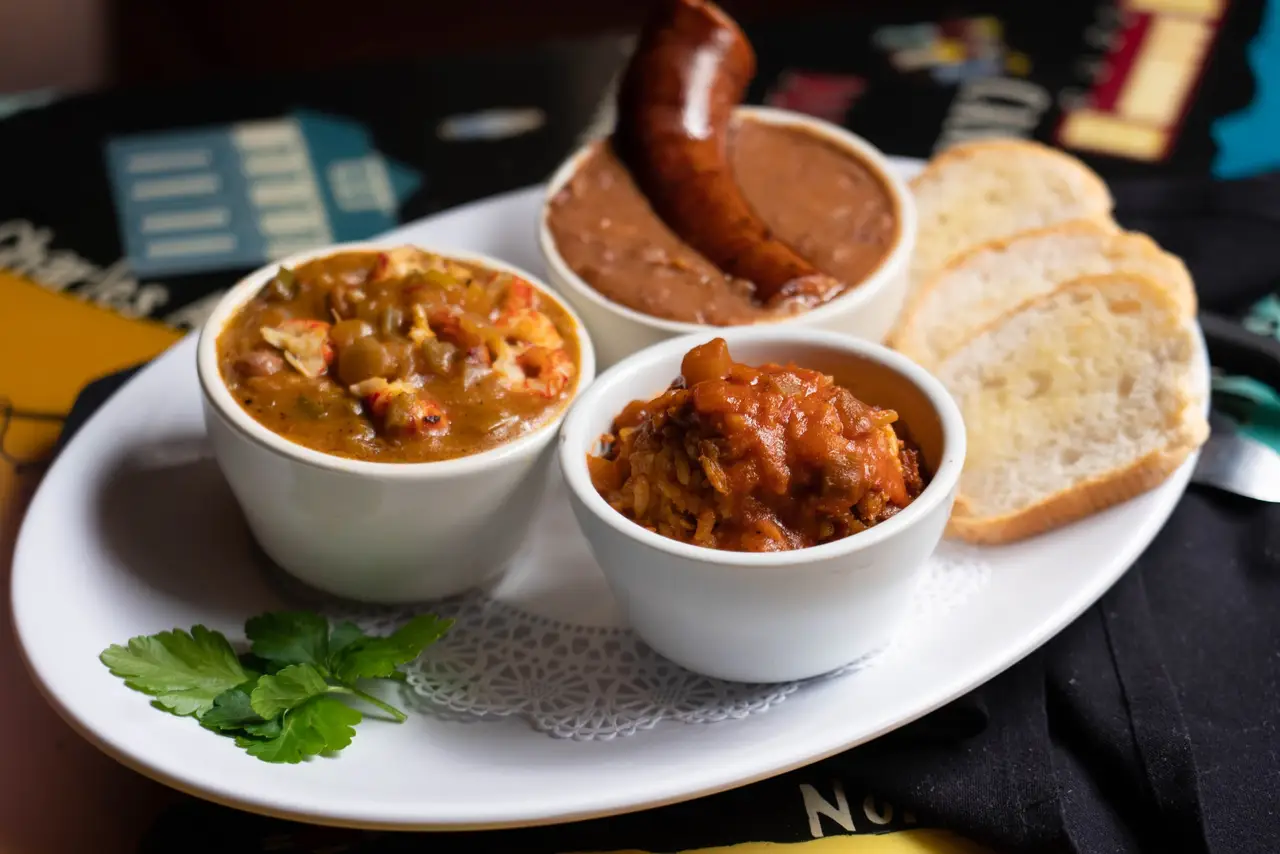 Taste of New Orleans: Creole jambalaya, crawfish étouffée and red beans & rice with smoked sausage and French bread